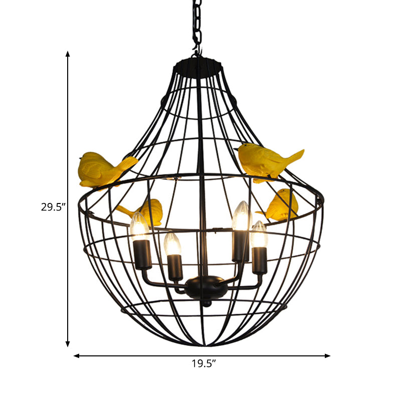 4 Lights Candelabra Suspended Lighting Fixture Traditional Black Metal Chandelier with Cage Clearhalo 'Ceiling Lights' 'Chandeliers' Lighting' options 260994