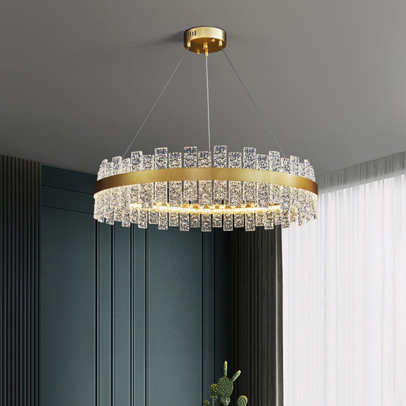 Art Deco Chandelier Gold Metal Crystal Round LED Pendant Lamp Best Lighting for Living Room Clearhalo 'Ceiling Lights' 'Pendant Lights' 'Pendants' Lighting' 2609943