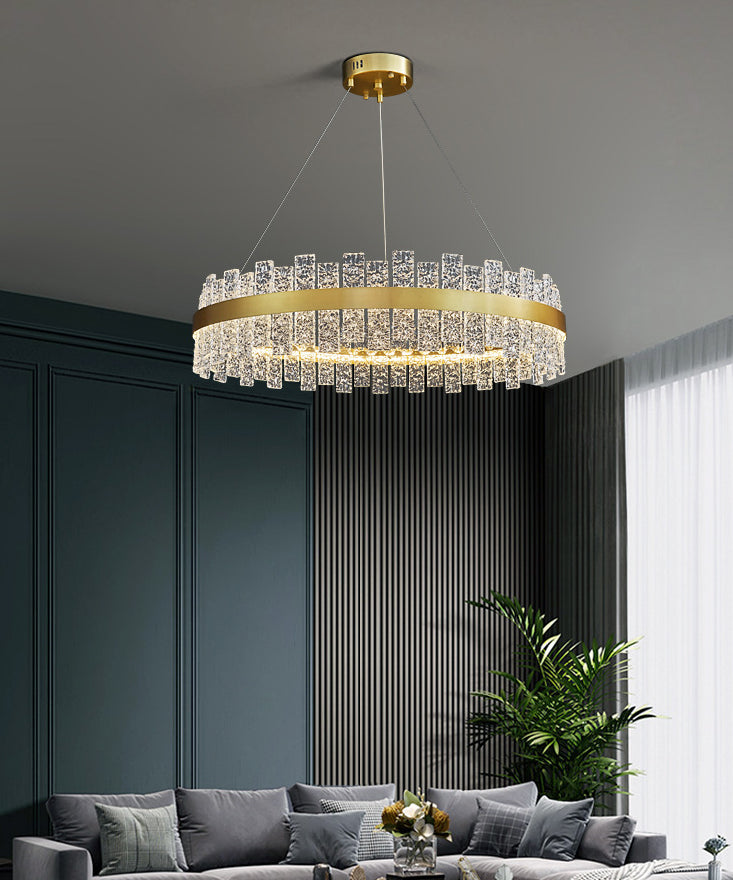 Art Deco Chandelier Gold Metal Crystal Round LED Pendant Lamp Best Lighting for Living Room Clearhalo 'Ceiling Lights' 'Pendant Lights' 'Pendants' Lighting' 2609951