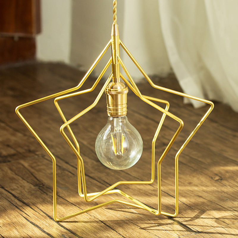 Stars Shape Shade Metal Pendant Lighting Retro Gold 1 Light Restaurant Hanging Lamp Clearhalo 'Ceiling Lights' 'Pendant Lights' 'Pendants' Lighting' 2609952