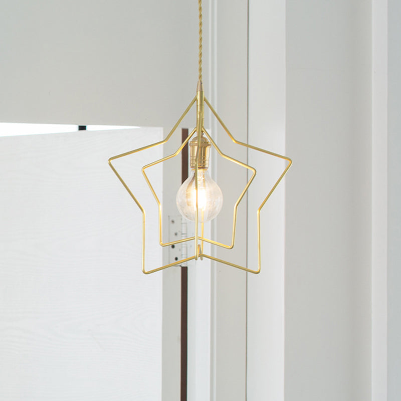 Stars Shape Shade Metal Pendant Lighting Retro Gold 1 Light Restaurant Hanging Lamp Clearhalo 'Ceiling Lights' 'Pendant Lights' 'Pendants' Lighting' 2609955