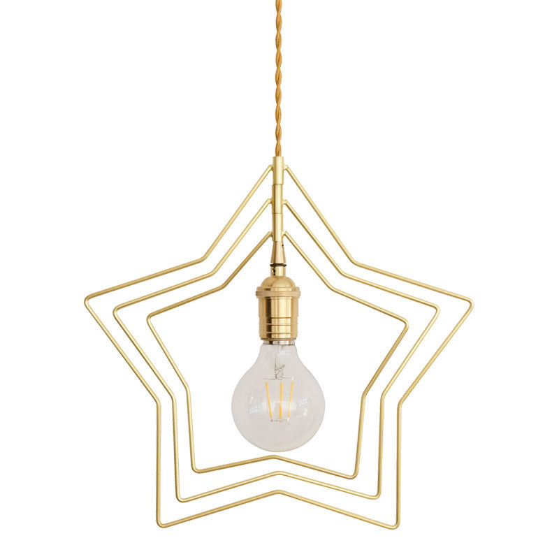 Stars Shape Shade Metal Pendant Lighting Retro Gold 1 Light Restaurant Hanging Lamp Clearhalo 'Ceiling Lights' 'Pendant Lights' 'Pendants' Lighting' 2609956