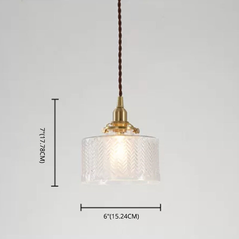 Brass 1 Light Ceiling Light Retro Cylindrical Glass Shade Living Room Small Hanging Lamp Clearhalo 'Ceiling Lights' 'Industrial Pendants' 'Industrial' 'Middle Century Pendants' 'Pendant Lights' 'Pendants' 'Tiffany' Lighting' 2609962