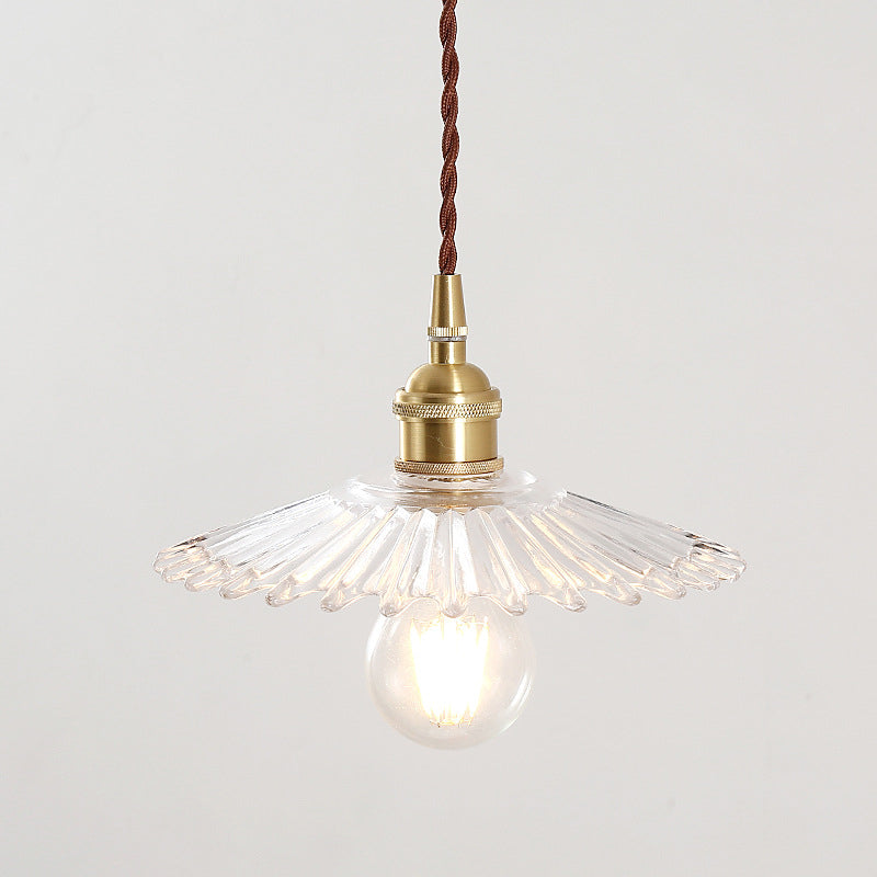 Brass 1 Light Ceiling Light Retro Clear Glass Shade Living Room Small Hanging Lamp Clearhalo 'Ceiling Lights' 'Pendant Lights' 'Pendants' Lighting' 2609973