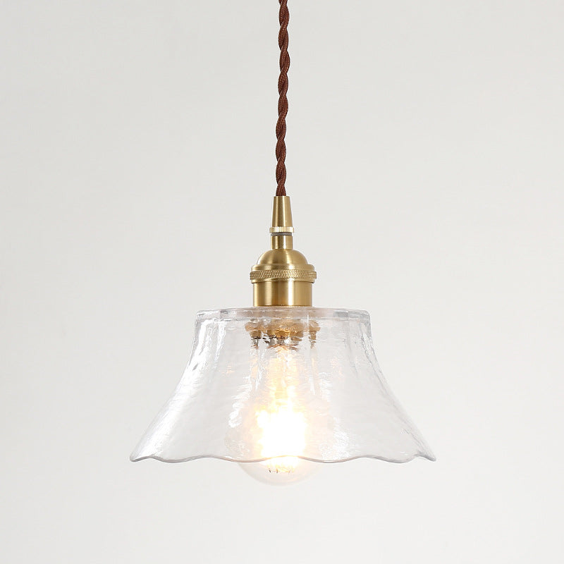 Brass 1 Light Ceiling Light Retro Clear Glass Shade Living Room Small Hanging Lamp Brass 7" Clearhalo 'Ceiling Lights' 'Pendant Lights' 'Pendants' Lighting' 2609974_b4d57e8e-885c-49f6-907c-acbe08343301