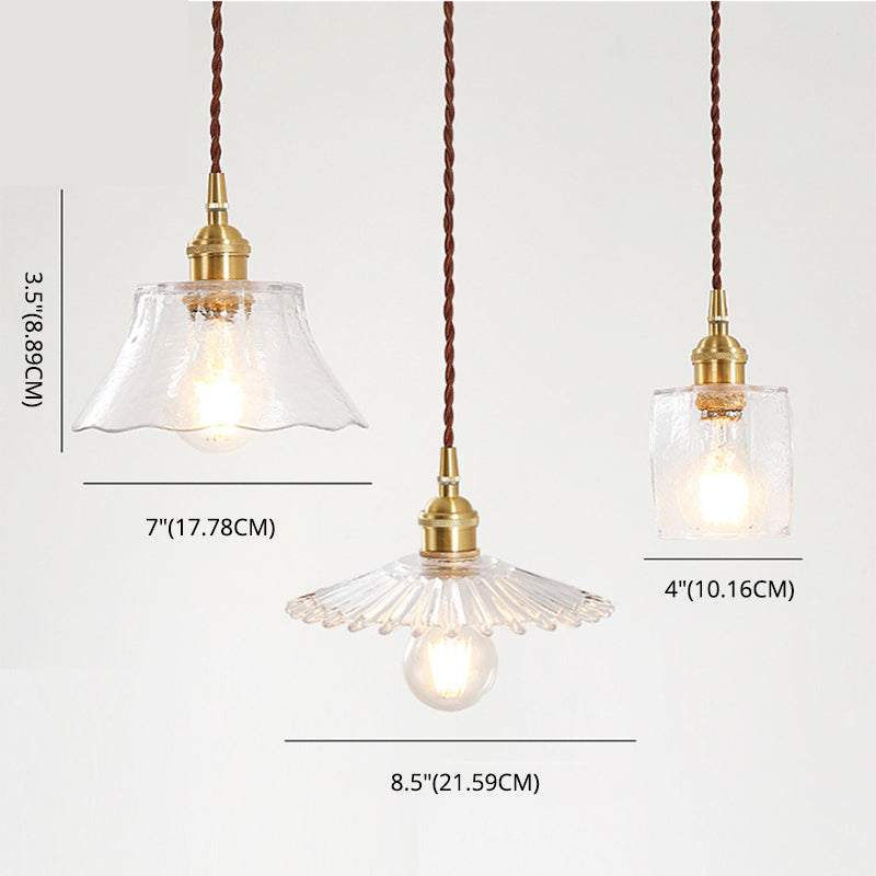 Brass 1 Light Ceiling Light Retro Clear Glass Shade Living Room Small Hanging Lamp Clearhalo 'Ceiling Lights' 'Pendant Lights' 'Pendants' Lighting' 2609975