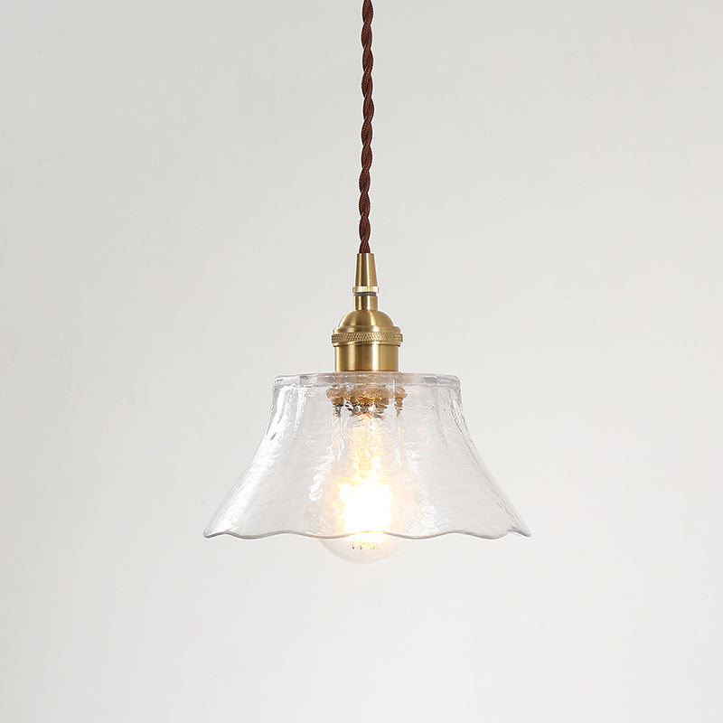 Brass 1 Light Ceiling Light Retro Clear Glass Shade Living Room Small Hanging Lamp Clearhalo 'Ceiling Lights' 'Pendant Lights' 'Pendants' Lighting' 2609978