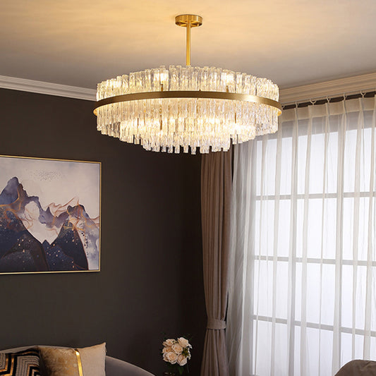 Multiplier Crystal Pendant Light Modern Metal Round Living Room Chandelier Light in Gold Clearhalo 'Ceiling Lights' 'Pendant Lights' 'Pendants' Lighting' 2609983