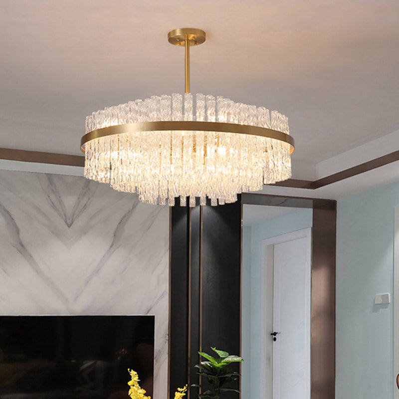 Multiplier Crystal Pendant Light Modern Metal Round Living Room Chandelier Light in Gold Gold 39.5" Clearhalo 'Ceiling Lights' 'Pendant Lights' 'Pendants' Lighting' 2609984_c08df097-9af8-4f7d-8966-a543c746d9b7