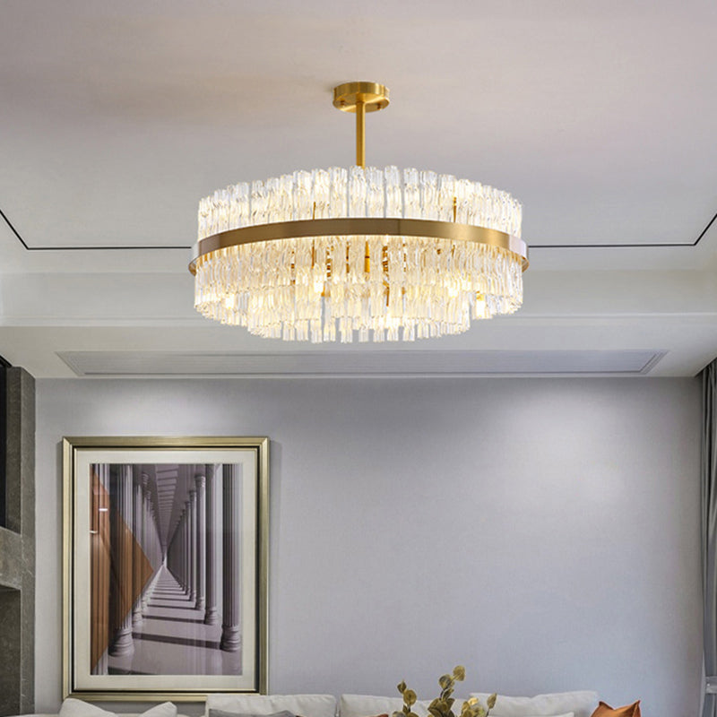 Multiplier Crystal Pendant Light Modern Metal Round Living Room Chandelier Light in Gold Gold 31.5" Clearhalo 'Ceiling Lights' 'Pendant Lights' 'Pendants' Lighting' 2609986_04c97d44-b627-4833-ae1b-4fe6aa0f782f