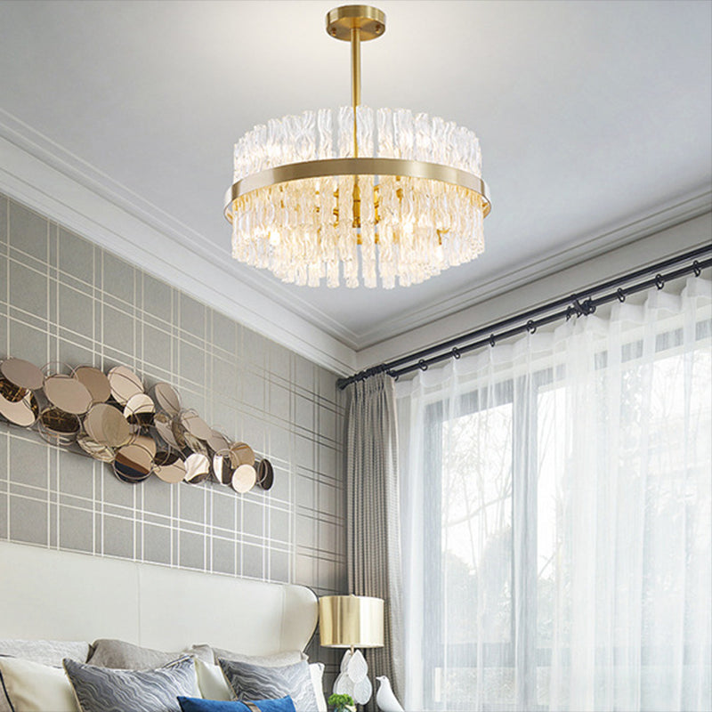 Multiplier Crystal Pendant Light Modern Metal Round Living Room Chandelier Light in Gold Clearhalo 'Ceiling Lights' 'Pendant Lights' 'Pendants' Lighting' 2609987