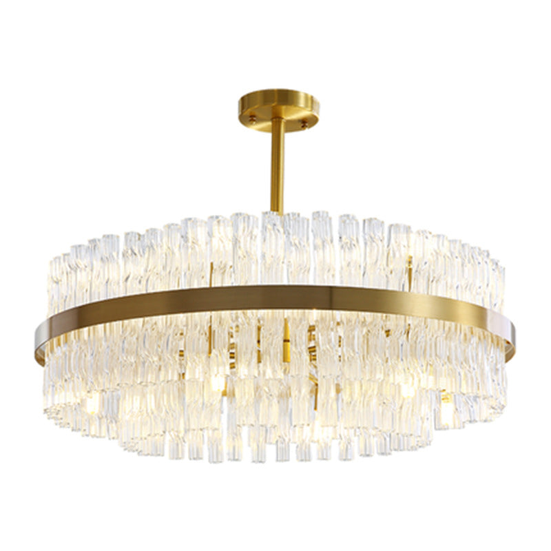 Multiplier Crystal Pendant Light Modern Metal Round Living Room Chandelier Light in Gold Clearhalo 'Ceiling Lights' 'Pendant Lights' 'Pendants' Lighting' 2609988