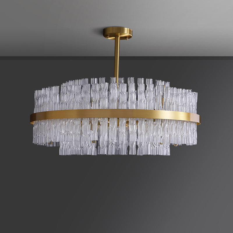 Multiplier Crystal Pendant Light Modern Metal Round Living Room Chandelier Light in Gold Clearhalo 'Ceiling Lights' 'Pendant Lights' 'Pendants' Lighting' 2609989