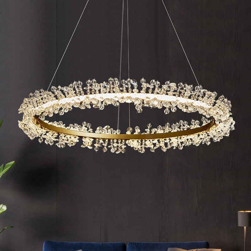 K9 Crystal Gold Chandelier LED Minimalist Round Suspension Pendant Light for Bedroom Clearhalo 'Ceiling Lights' 'Pendant Lights' 'Pendants' Lighting' 2609998