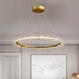 K9 Crystal Gold Chandelier LED Minimalist Round Suspension Pendant Light for Bedroom Clearhalo 'Ceiling Lights' 'Pendant Lights' 'Pendants' Lighting' 2610000