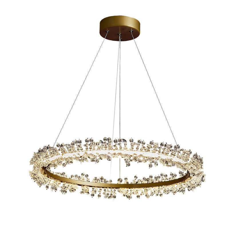 K9 Crystal Gold Chandelier LED Minimalist Round Suspension Pendant Light for Bedroom Clearhalo 'Ceiling Lights' 'Pendant Lights' 'Pendants' Lighting' 2610001