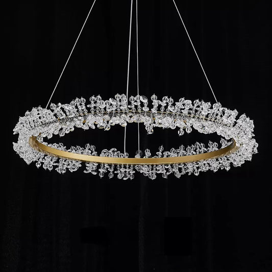 K9 Crystal Gold Chandelier LED Minimalist Round Suspension Pendant Light for Bedroom Clearhalo 'Ceiling Lights' 'Pendant Lights' 'Pendants' Lighting' 2610002