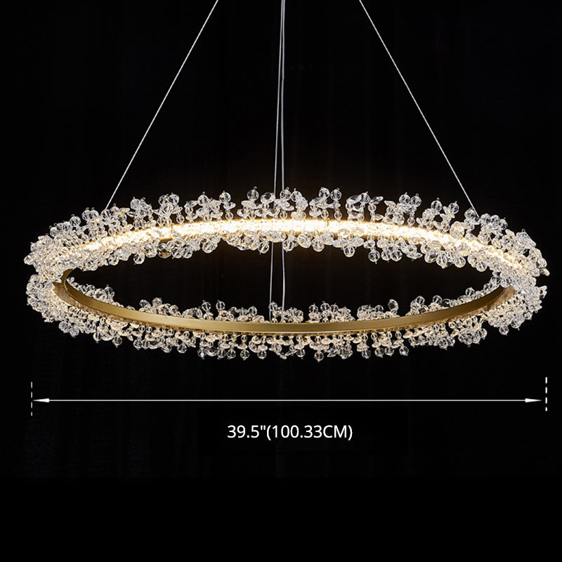 K9 Crystal Gold Chandelier LED Minimalist Round Suspension Pendant Light for Bedroom Clearhalo 'Ceiling Lights' 'Pendant Lights' 'Pendants' Lighting' 2610003