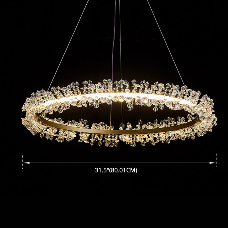 K9 Crystal Gold Chandelier LED Minimalist Round Suspension Pendant Light for Bedroom Clearhalo 'Ceiling Lights' 'Pendant Lights' 'Pendants' Lighting' 2610004