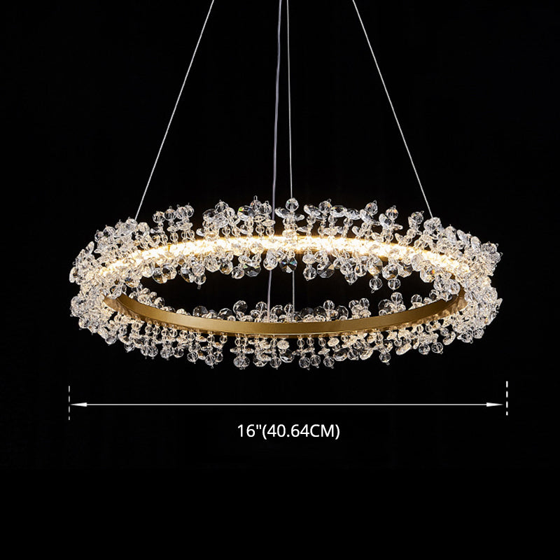 K9 Crystal Gold Chandelier LED Minimalist Round Suspension Pendant Light for Bedroom Clearhalo 'Ceiling Lights' 'Pendant Lights' 'Pendants' Lighting' 2610005