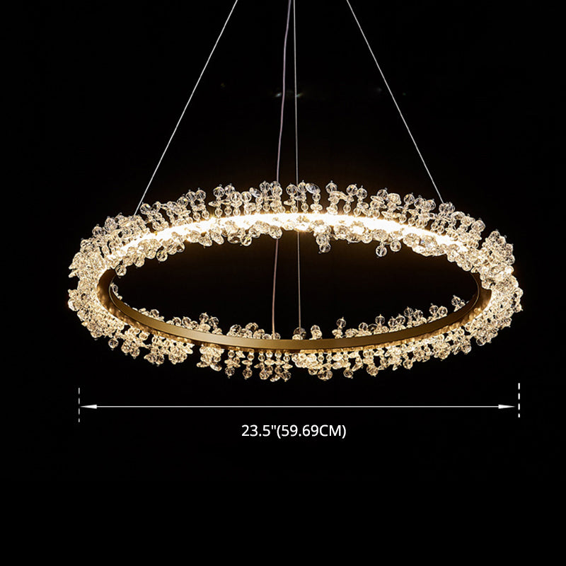 K9 Crystal Gold Chandelier LED Minimalist Round Suspension Pendant Light for Bedroom Clearhalo 'Ceiling Lights' 'Pendant Lights' 'Pendants' Lighting' 2610006