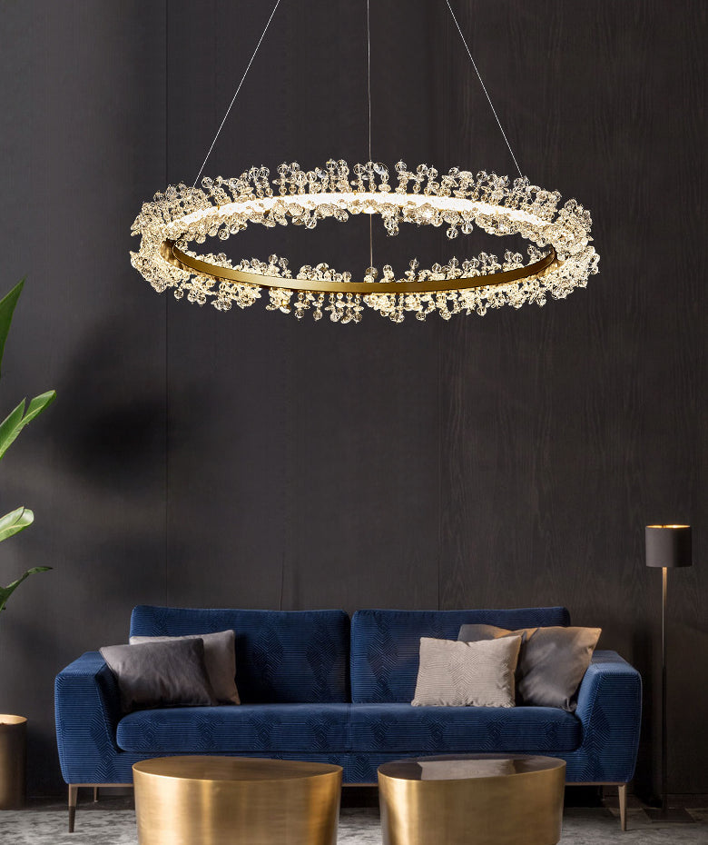 K9 Crystal Gold Chandelier LED Minimalist Round Suspension Pendant Light for Bedroom Clearhalo 'Ceiling Lights' 'Pendant Lights' 'Pendants' Lighting' 2610008