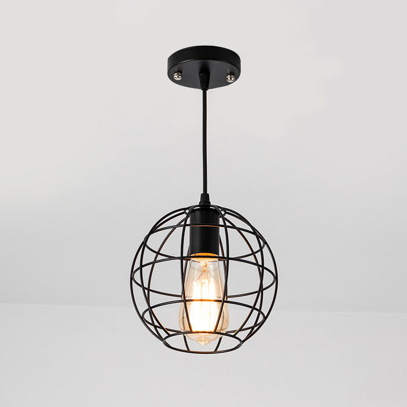 Black Metal 1 Light Pendant Light Indsutrial Retro Spherical Cage Hanging Lamp for Restaurant Clearhalo 'Ceiling Lights' 'Pendant Lights' 'Pendants' Lighting' options 2610011