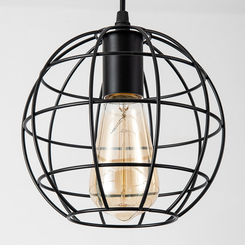 Black Metal 1 Light Pendant Light Indsutrial Retro Spherical Cage Hanging Lamp for Restaurant Clearhalo 'Ceiling Lights' 'Pendant Lights' 'Pendants' Lighting' options 2610012