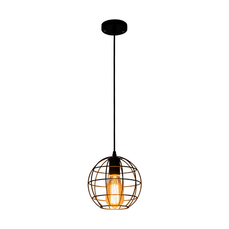 Black Metal 1 Light Pendant Light Indsutrial Retro Spherical Cage Hanging Lamp for Restaurant Black Clearhalo 'Ceiling Lights' 'Pendant Lights' 'Pendants' Lighting' options 2610013_5af8099c-5e68-49d8-8d72-5c82011be164