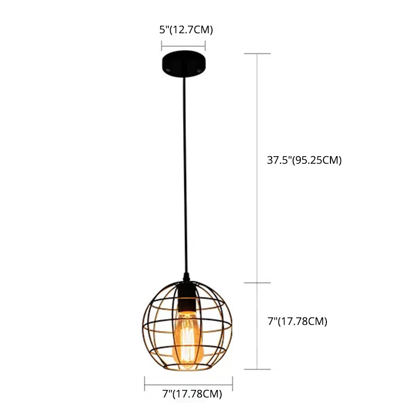 Black Metal 1 Light Pendant Light Indsutrial Retro Spherical Cage Hanging Lamp for Restaurant Clearhalo 'Ceiling Lights' 'Pendant Lights' 'Pendants' Lighting' options 2610014