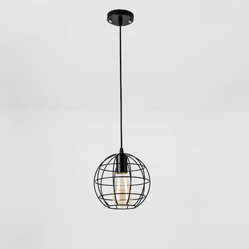 Black Metal 1 Light Pendant Light Indsutrial Retro Spherical Cage Hanging Lamp for Restaurant Clearhalo 'Ceiling Lights' 'Pendant Lights' 'Pendants' Lighting' options 2610015