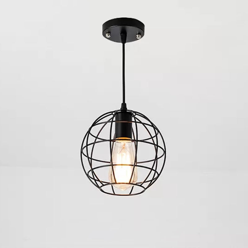 Black Metal 1 Light Pendant Light Indsutrial Retro Spherical Cage Hanging Lamp for Restaurant Clearhalo 'Ceiling Lights' 'Pendant Lights' 'Pendants' Lighting' options 2610016