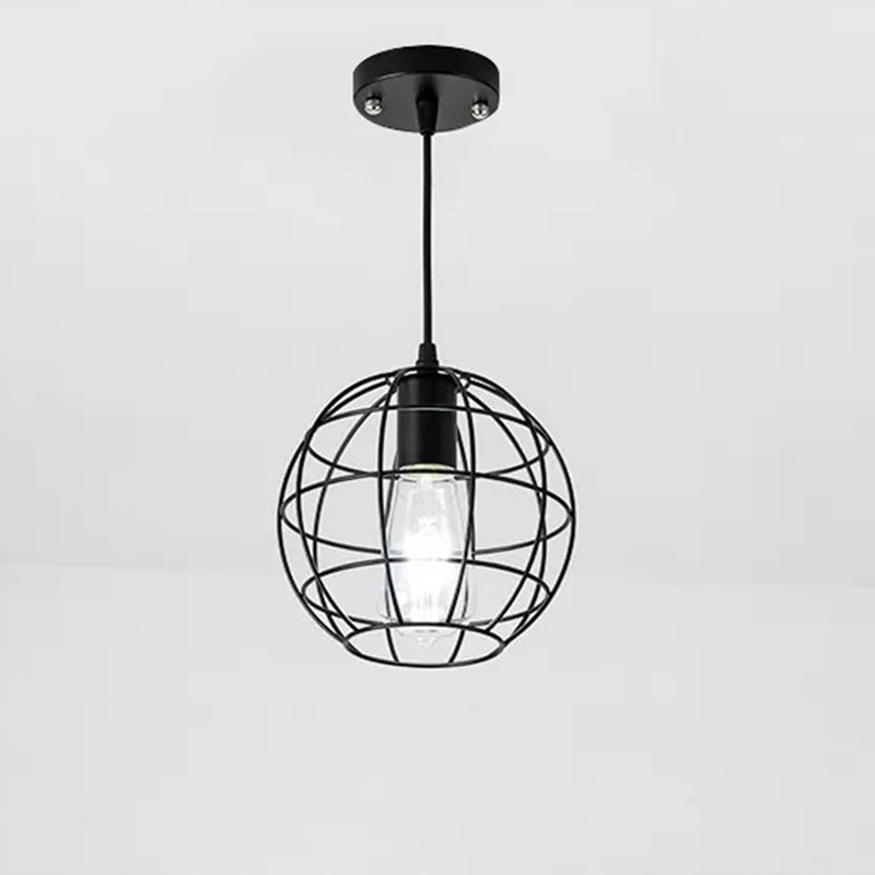 Black Metal 1 Light Pendant Light Indsutrial Retro Spherical Cage Hanging Lamp for Restaurant Clearhalo 'Ceiling Lights' 'Pendant Lights' 'Pendants' Lighting' options 2610017