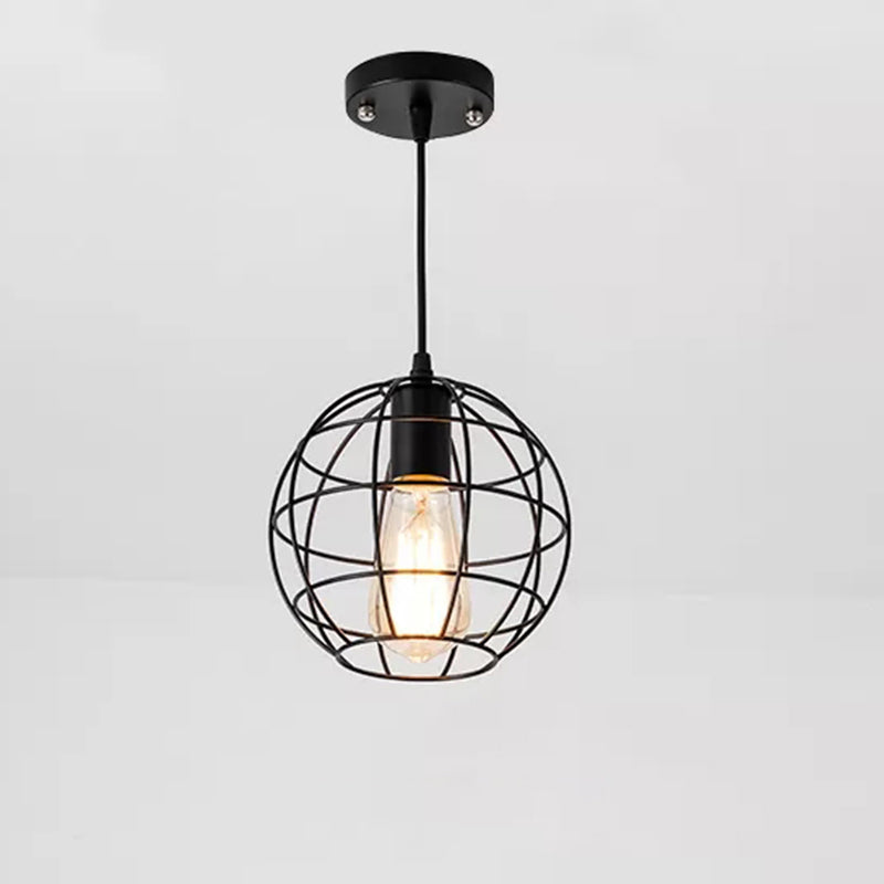 Black Metal 1 Light Pendant Light Indsutrial Retro Spherical Cage Hanging Lamp for Restaurant Clearhalo 'Ceiling Lights' 'Pendant Lights' 'Pendants' Lighting' options 2610018