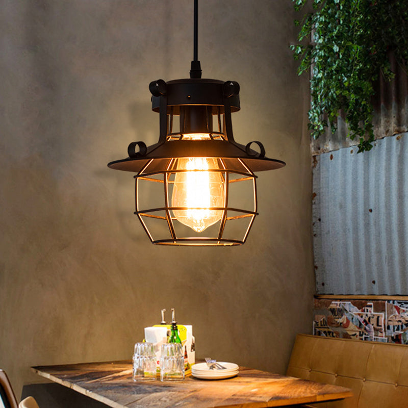 Black Metal 1 Light Pendant Light Indsutrial Retro Wire Cage Hanging Lamp for Restaurant Clearhalo 'Ceiling Lights' 'Pendant Lights' 'Pendants' Lighting' 2610020