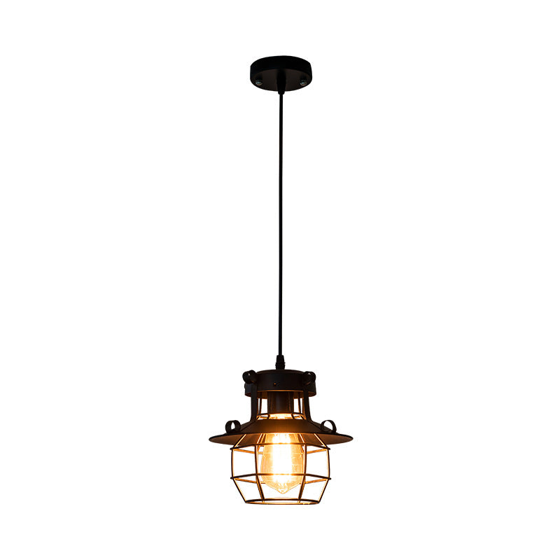 Black Metal 1 Light Pendant Light Indsutrial Retro Wire Cage Hanging Lamp for Restaurant Black Clearhalo 'Ceiling Lights' 'Pendant Lights' 'Pendants' Lighting' 2610022