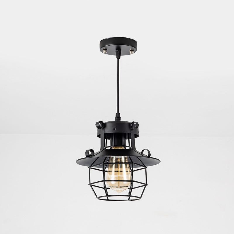 Black Metal 1 Light Pendant Light Indsutrial Retro Wire Cage Hanging Lamp for Restaurant Clearhalo 'Ceiling Lights' 'Pendant Lights' 'Pendants' Lighting' 2610023