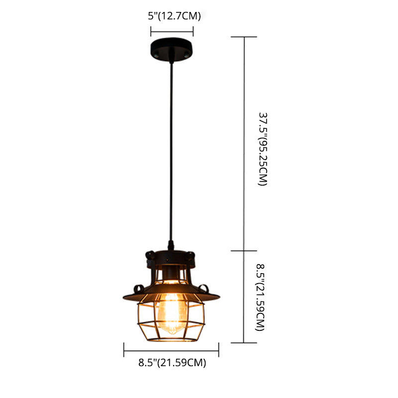 Black Metal 1 Light Pendant Light Indsutrial Retro Wire Cage Hanging Lamp for Restaurant Clearhalo 'Ceiling Lights' 'Pendant Lights' 'Pendants' Lighting' 2610024