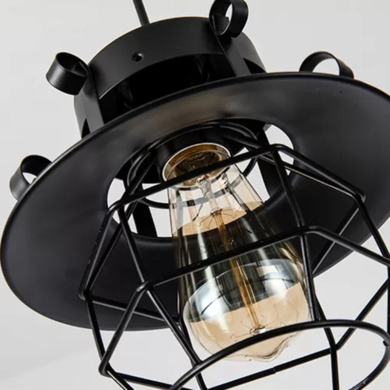 Black Metal 1 Light Pendant Light Indsutrial Retro Wire Cage Hanging Lamp for Restaurant Clearhalo 'Ceiling Lights' 'Pendant Lights' 'Pendants' Lighting' 2610025