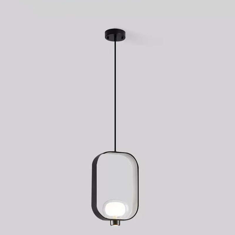 1 Light Spherical Pendant Light Nordic Retro Oval Metal Ring Shade Hanging Lamp in Black Clearhalo 'Ceiling Lights' 'Pendant Lights' 'Pendants' Lighting' 2610034