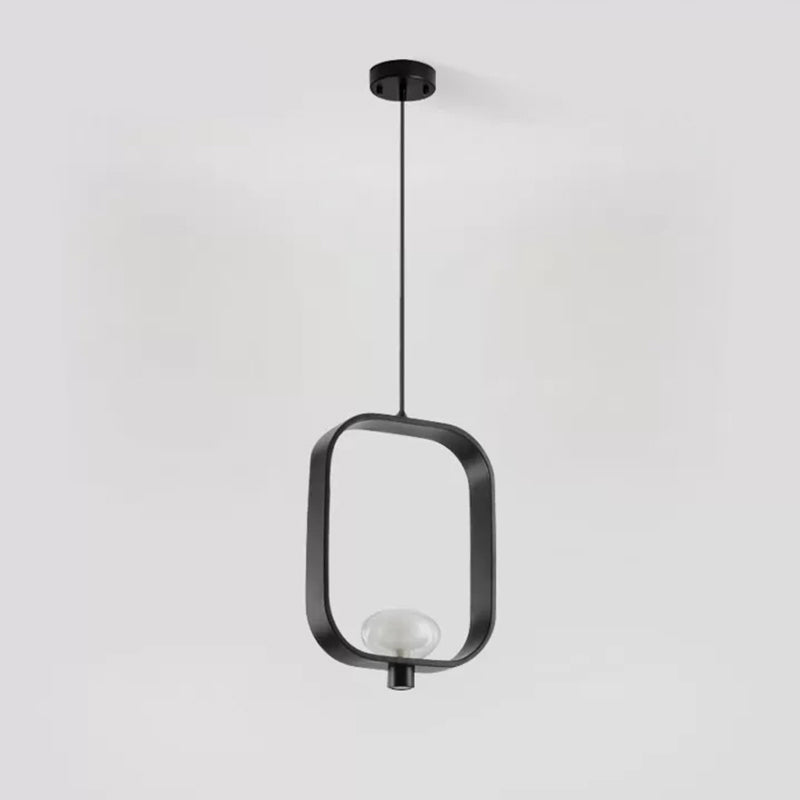 1 Light Spherical Pendant Light Nordic Retro Oval Metal Ring Shade Hanging Lamp in Black Clearhalo 'Ceiling Lights' 'Pendant Lights' 'Pendants' Lighting' 2610035