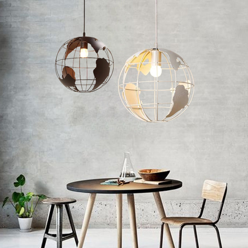 Industrial Orb Single Pendant Light Globe Metal Cage Shade Hanging