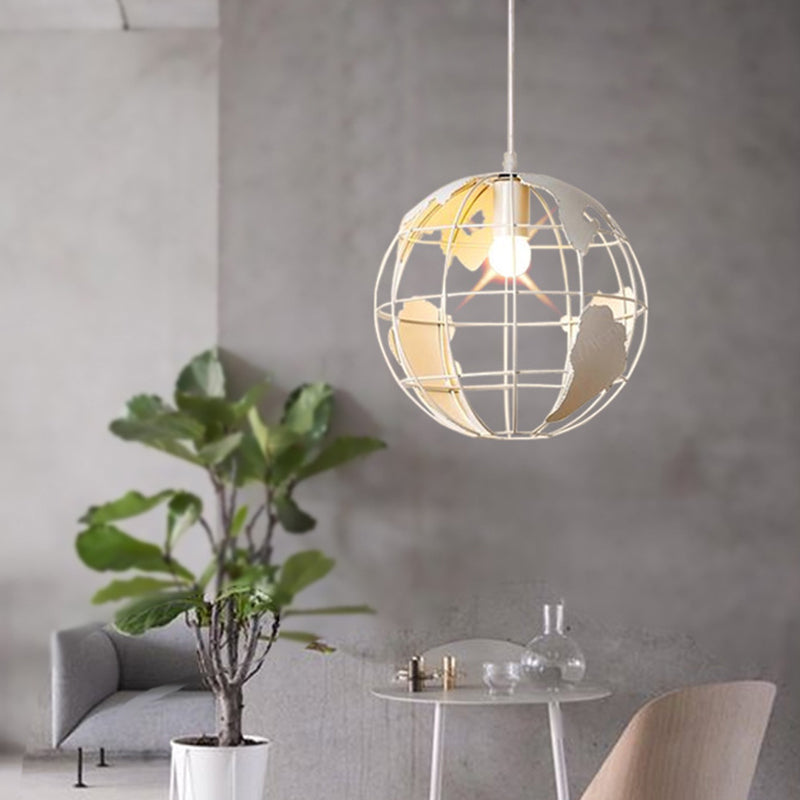 Industrial Orb Single Pendant Light Globe Metal Cage Shade Hanging Lamp for Living Room White Clearhalo 'Ceiling Lights' 'Pendant Lights' 'Pendants' Lighting' 2610040