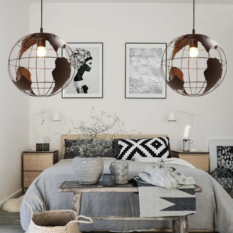 Industrial Orb Single Pendant Light Globe Metal Cage Shade Hanging Lamp for Living Room Black Clearhalo 'Ceiling Lights' 'Pendant Lights' 'Pendants' Lighting' 2610041