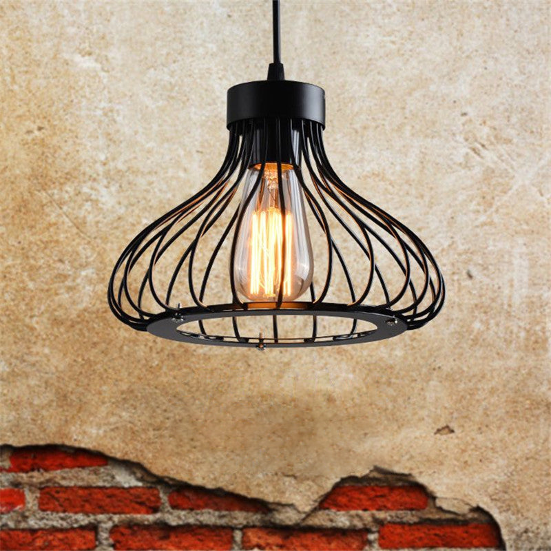 Black Metal 1 Light Pendant Light Indsutrial Retro Teardrop Cage Hanging Lamp for Restaurant Clearhalo 'Ceiling Lights' 'Pendant Lights' 'Pendants' Lighting' 2610045