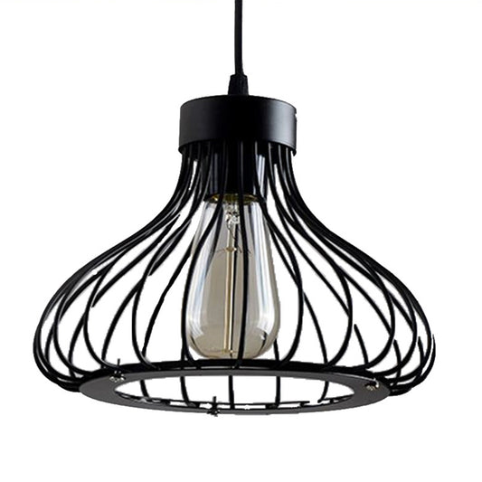 Black Metal 1 Light Pendant Light Indsutrial Retro Teardrop Cage Hanging Lamp for Restaurant Black Clearhalo 'Ceiling Lights' 'Pendant Lights' 'Pendants' Lighting' 2610049