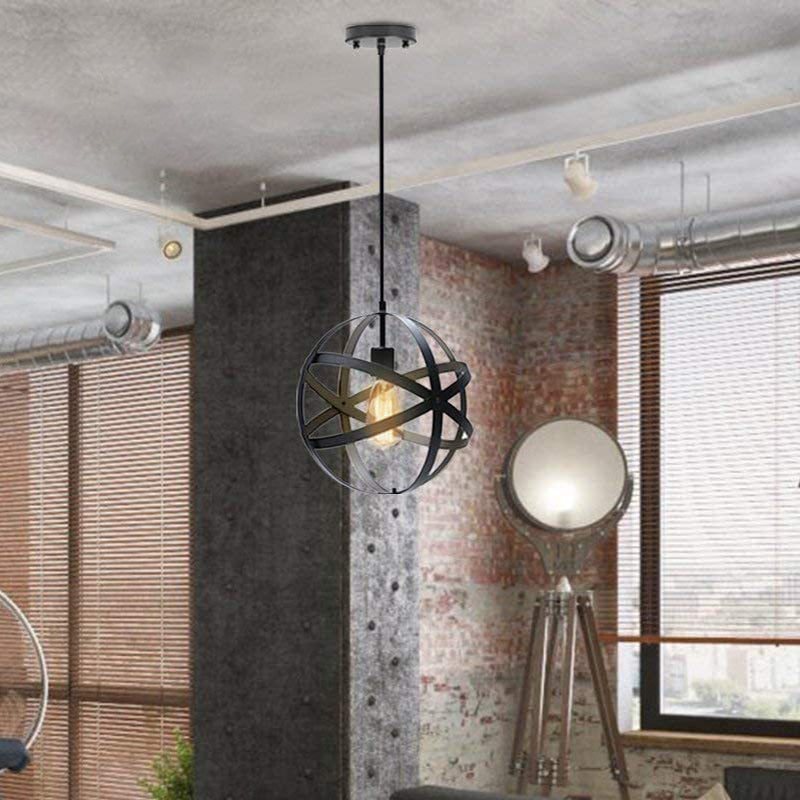 Retro Industrial Single Globe Cage Pendant Light Iron 1 Light Suspension Light for Dining Table Clearhalo 'Ceiling Lights' 'Pendant Lights' 'Pendants' Lighting' 2610052