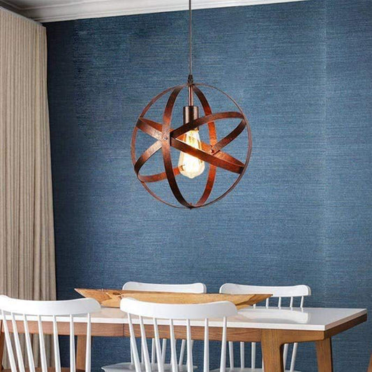 Retro Industrial Single Globe Cage Pendant Light Iron 1 Light Suspension Light for Dining Table Rust Clearhalo 'Ceiling Lights' 'Pendant Lights' 'Pendants' Lighting' 2610053