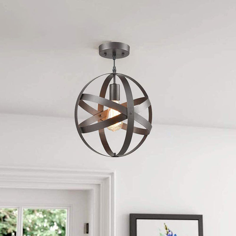 Retro Industrial Single Globe Cage Pendant Light Iron 1 Light Suspension Light for Dining Table Clearhalo 'Ceiling Lights' 'Pendant Lights' 'Pendants' Lighting' 2610055