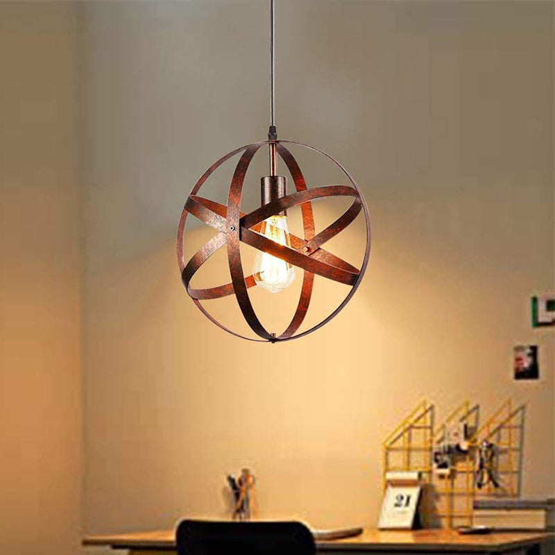 Retro Industrial Single Globe Cage Pendant Light Iron 1 Light Suspension Light for Dining Table Clearhalo 'Ceiling Lights' 'Pendant Lights' 'Pendants' Lighting' 2610056